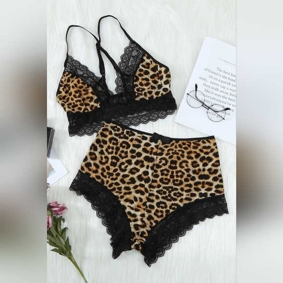 Leopard Print Lace Trim Cami Set - Picture 5 of 9
